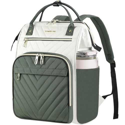 VANKEAN 17 Inch Laptop Backpack for Women Fashion Computer Work Bag, Large Capacity Waterproof Backpack, College Daypack Business Travel, Beige-Army green