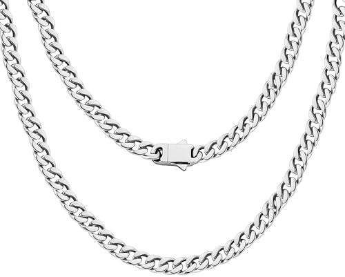 Premium 5mm 7mm 9mm Cuban Link Chain for Men & Women | 14K Gold Plated or Silvery Stainless Steel Necklace | 18~24 Inch Miami Cuban Chain | Hip Hop Gifts Jewelry