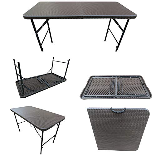 Image of AMAZE inch(4' x 2', Adjustable Height Folding Garden Restaurant Food Parlor Ice Cream Parlor Cafeteria Farm House Canteen Catering Home Household Dining Table- Rattan