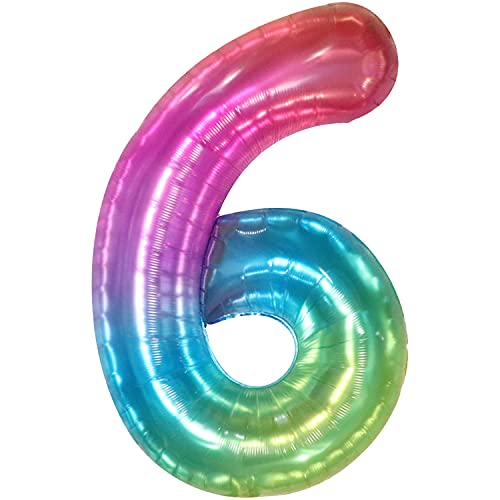 Giant, 40 Inch Jelly Number 6 Balloon - Rainbow 6 Balloon | 6 Balloons for Birthday Girl | Multicolor Number 6 Birthday Balloon | Tie Dye 6 Balloon Number, 6th Rainbow Birthday Decorations for Girls