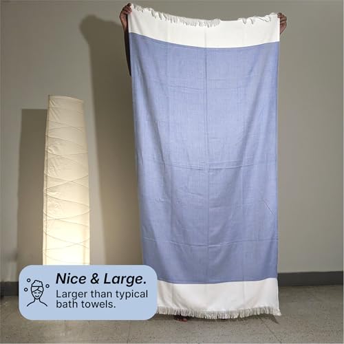 Image of IndiHaus 100% Pure Bamboo XXL Bath Towel - 3X More Absorbant | Extra Large Size | Ultra Soft & Quick Dry | Anti-Bacterial & Skin Friendly | Towel for Bath, Gym & Beach, 160 x 80 cm, (IndiHaus Blue)