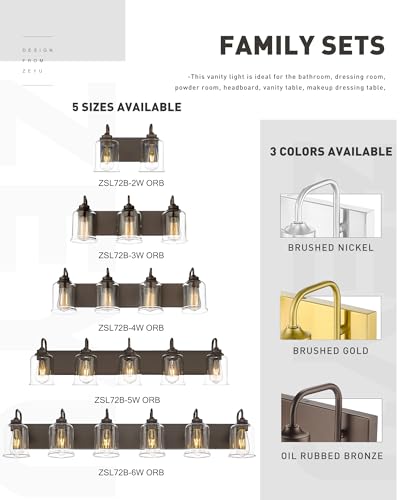 Image of zeyu Oil Rubbed Bronze Bathroom Light Fixtures, 2-Light Bath Vanity Light, 12.5 Inch Farmhouse Wall Sconces with Clear Glass Shade, ZSL72B-2W ORB