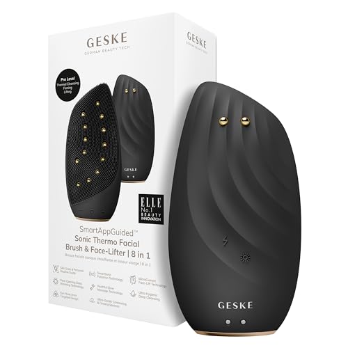 GESKE | Cepillo facial termo sónico efecto lifting SmartAppGuided™| 8 en 1 | Limpieza de la piel y antiarrugas | cepillo de limpieza eléctrico de silicona | Masajeador Facial | Antienvejecimiento