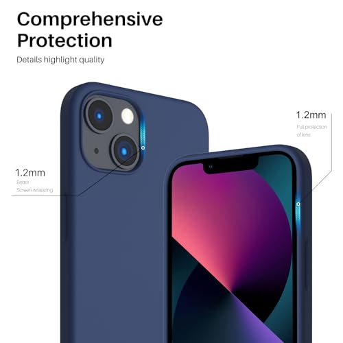 Image of ORNARTO Compatible with iPhone 2021 Case 6.1A inch,Liquid Silicone Gel Rubber Phone Case,Slim and Soft 3 Layers Full Covered Soft Gel Rubber with Microfiber Case Cover-Navy Blue