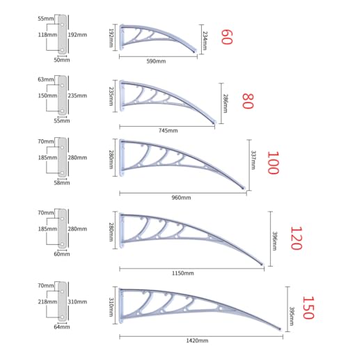 Abri de toit avec support en acier noir 150cm et panneau polycarbonate transparent