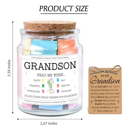 Image of NewEleven Fathers Day Gift for Grandson - High School Graduation Gifts for Boys From Grandma, Grandpa - Graduation Gifts, Christian Gift For Teen Boy, Grandkids - Bible Verse Jar