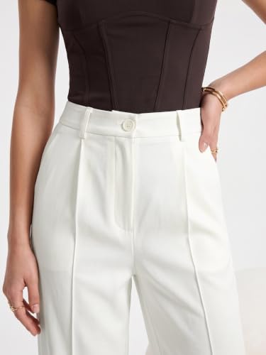 Image of Selvia Women's Solid Straight Fit Trousers, Front Pleated Formal Pants