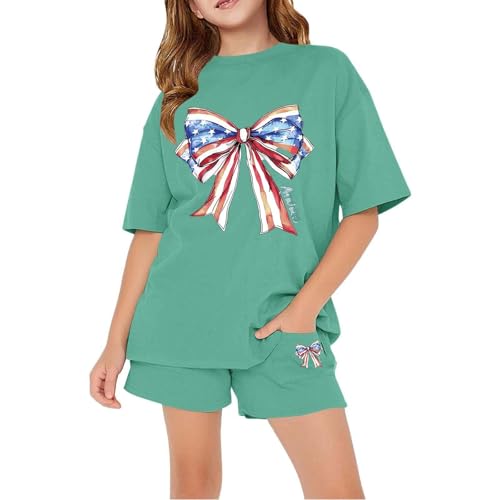 Independence Day 4th of July Shirt Set for Toddler Boys Girls Kids Soft Cotton USA Flag Stripe TShirt with Shorts Set