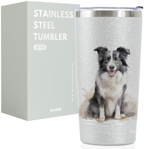 Onebttl Border Collie Gifts for Women/Men Border Collie Glitter Tumbler 20oz with Lid and Straw Border Collie Lover Gifts for Birthday Christmas