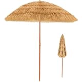 KOMFOTTEU Parasol strand 200 cm, Hawaïaans scherm zonwering, knutselscherm knikbaar, stroparasol met nieuwe uitstraling, Tiki marktscherm voor tuin, balkon, Strogeel, Groß