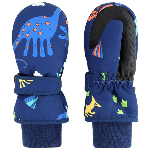 Image of Duoyeree Toddler Winter Gloves, Waterproof Fleece Lined Ski Mittens 1-6Y | Waterproof outer fabric with thick soft lining, keeps toddlers' hands dry and warm during snow play