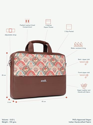 Image of ZOUK Arin Laptop Bag | Slim & Stylish Laptop Bag for Women Office Use | Fits 15.6+ Inch Laptop | Padded Compartment Fits up to 17 Inch Laptop | Water-Resistant | Lightweight