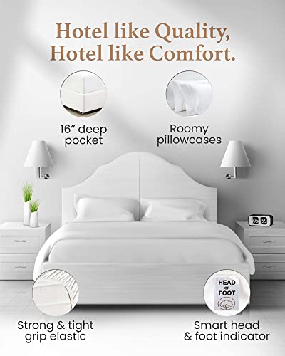 Split King Sheets Sets For Adjustable Bed Cotton, Luxury Sheets, 1000 Tc Egyptian Cotton Sheets, 5 Piece 100% Cotton Split King Sheet Set, Sateen Sheets, 2 Fitted - 16" Deep Pocket, White #TOP3