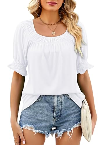 Image of WIHOLL Womens Short Sleeve Square Neck Summer Tops Dressy Casual Blouses Trendy Clothes 2026