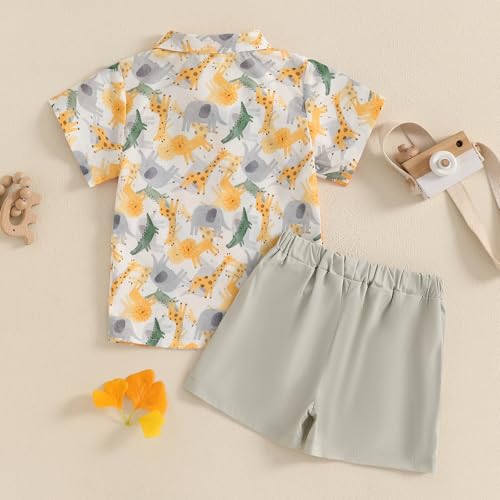 Image of Owl's-Yard Baby Boy Easter Outfits Rabbit Carrot Short Sleeve Button Down Shirts and Solid Color Shorts 2 Pcs Summer Set