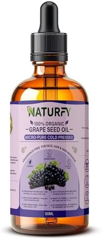 NATURFY Grape Seed Oil 100% Organic | Micro-Pure™ Cold Pressed | Liquid Diamond Texture | YouthLock Collagen Repair | Fast Absorbing Dry Oil for Face, Skin & Hair (120ml)