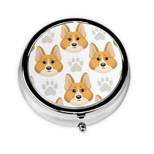 Pill Box,Cute Dog Face Paw Prints Round Pill Case Medicine Organizer Travel Pill Box Travel Pill Organizer