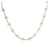 Mädelswelt Gänseblümchen Kette Choker Kette aus Edelstahl 316L kurze Halskette mit Emaille Blumenanhängern Lange ca.35cm+5cm (Silber)