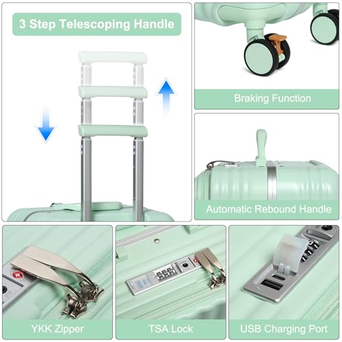 Somago Carry on Luggage Front Open 22x14x9 Airline Approved Lightweight Suitcase with Cup Holder and USB Port Aluminum Frame Polycarbonate Spinner Hard Suitcase with TSA Lock (Lime)3