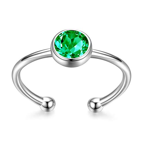 Aoboco Sterling Silver Created Emerald Ring For Women May Birthstone Adjustable Stackable Wrap Open Ring, Crystals From Austria #TOP2