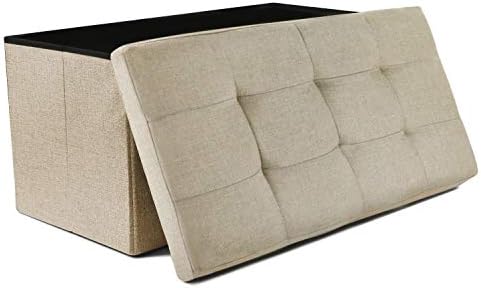 NISUNS OT03 30 Inch Linen Fabric Foldable Storage Bench Ottoman, Beige