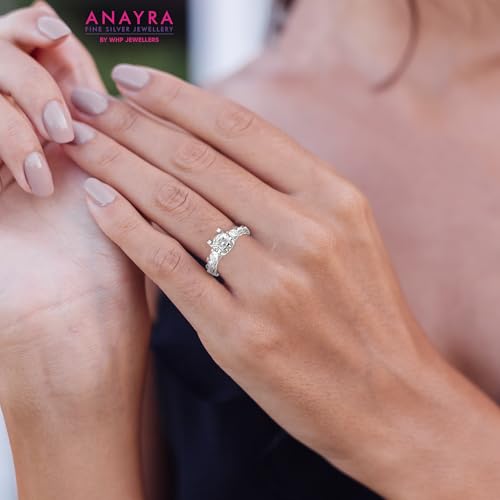 Image of 925 Sterling Silver Ring for Women | Cubic Zirconia Solitaire Halo Design | Fine Jewellery Finger Ring for Girls, Wife, Girlfriend | Gift for Birthday, Anniversary, Valentine's Day