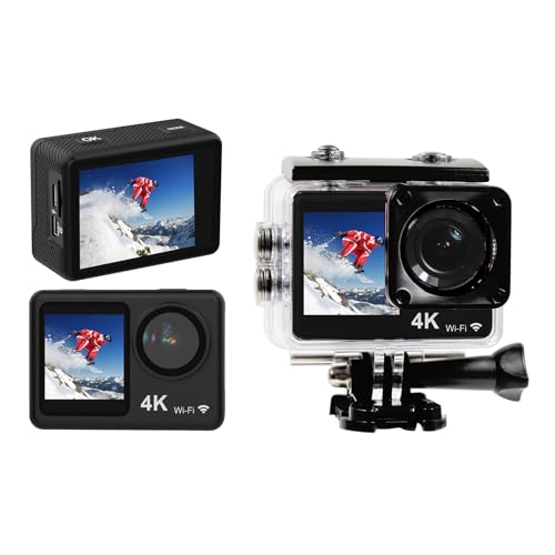 Caméra d'action 4K 60FPS WiFi avec double écran et boîtier étanche 30m HUIOP