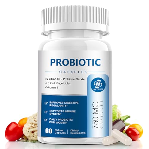 10 Billion Probiotics CFU for Women and Men, 10 Strains Probiotic Supplement with Prebiotic, Vitamin B, Vegetables, Digestive Enzymes, Supports Digestive, Bloating, Vaginal, Immune Health, 60 Capsules