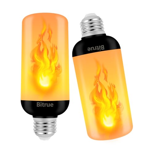 Bitrue 2nd-Gen LED Flame Bulbs 3 Modes Flickering Fire Bulbs with Gravity Sensor E26 Base Halloween Home Party Decorative Lighting (2 Pack)