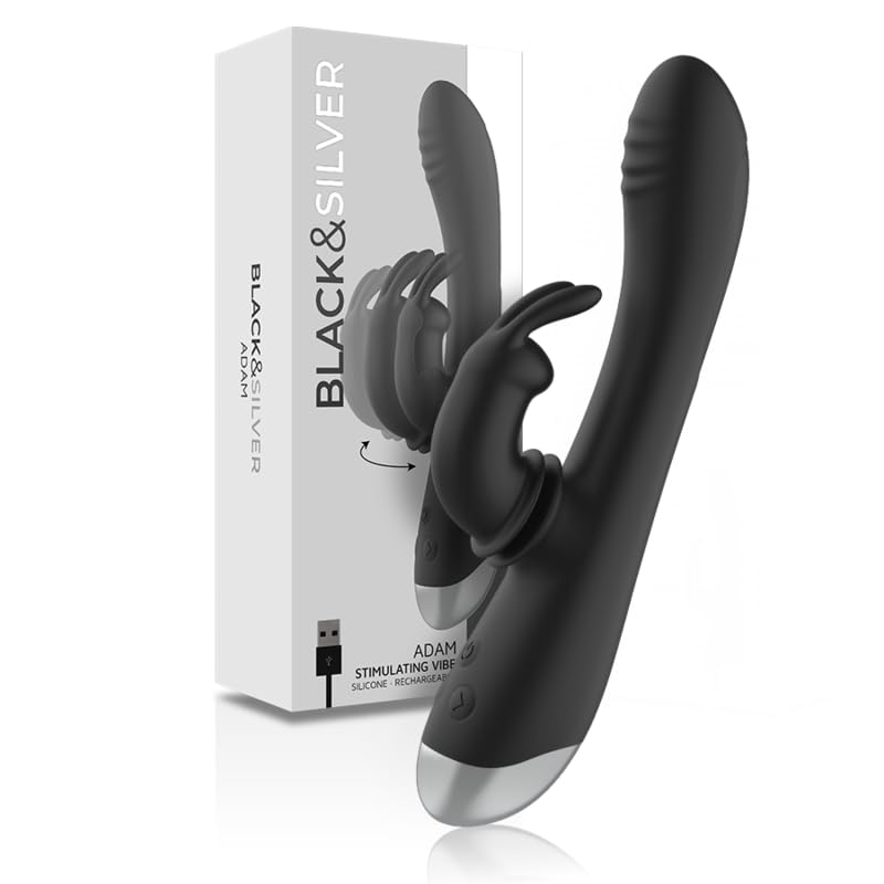 BLACK&SILVER- DJ. Adam Rechargeable Silicone Rabbit Stimulator Black