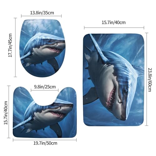 Tapis de salle de bain antidérapant requin bleu lot de 3 pièces - 3
