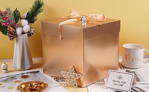 Elephant-package Medium Gift Box with Lids, Ribbon and Paper Filler, for Birthdays, Christmas, Hanukkah, Present Packing - Collapsible, 8.7", 1 Pack, Gold