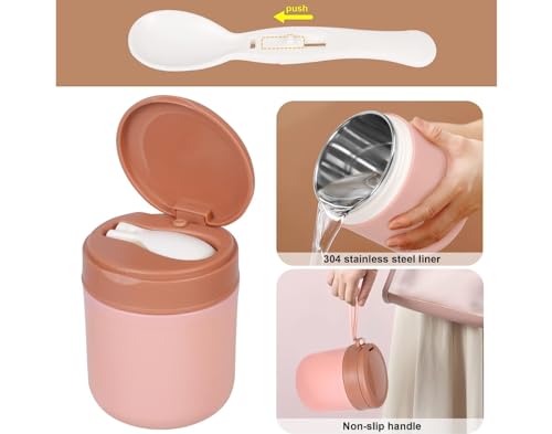 Image of Mug With Foldable Spoon, Stainless Steel Thermal Food Container Soup Cup Leak Proof Insulated Lunch Box Hot Cold Food For Office Picnic Travel.16 Oz. (Light Green), 430Ml