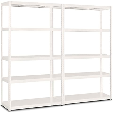 Pack of 2 STORALEX® Metal Office/Utility Room Shelving Units - 1800mm High x 1000mm Wide x 400mm Deep - 5 Adjustable Levels - 130KG UDL - White Cover