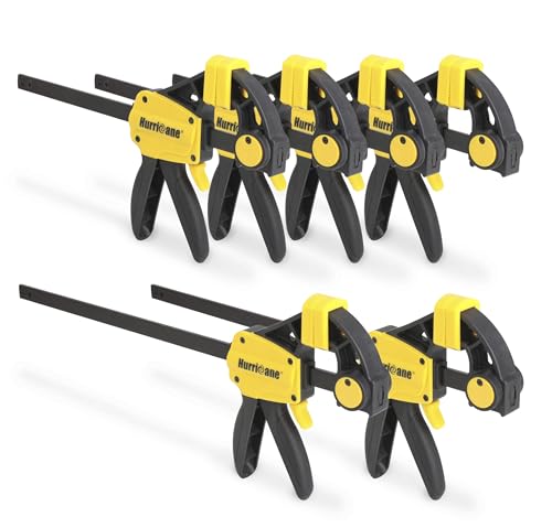 HURRICANE One-Handed Bar Clamps, 6 Pack Quick Release Set, 6x4 & 12x2 Trigger Clamps for Woodworking