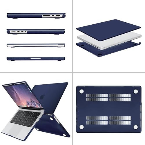 Image of MOSISO Compatible with MacBook Pro 14 inch Case 2025 2024 2023 2022 2021 M5 M4 M3 M2 M1 A3434 A3112 A3185 A3401 A2918 A2992 A2779 A2442, Hard Shell&Keyboard Cover&Screen Film&Pouch,Navy Blue