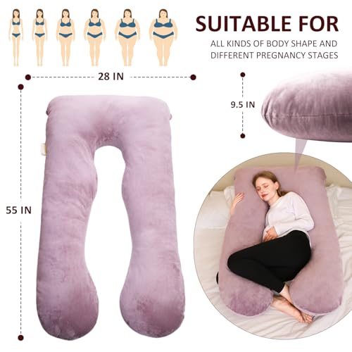 Chilling Home Schwangerschaftskissen, U Form Seitenschläferkissen mit Bezug U Kissen Stillkissen groß Lagerungskissen, Kissen für Frauen und Seitenschläfer(Lila, Samt)