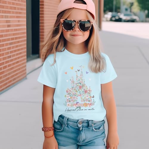 Image of Magic Kingdom Shirts for Girls Floral Magical Castle Graphic Cute Tshirt Kids Flower Holiday Vacation Trip Tee Tops