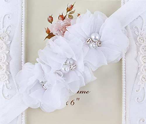 Chiffon Flower Penta Angel 20Pcs Fabric 2\" Flower Embellishments with Rhinestone Pearl for Women Girls DIY Craft Dresses Wedding Bridal Bouquets Gift Wrapping Hair Accessories (White)