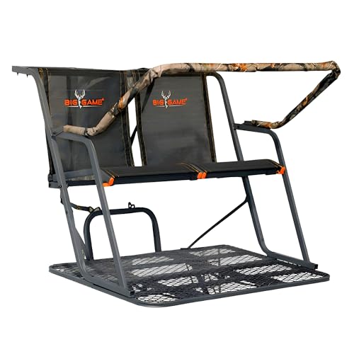 BIG GAME 2-Person Ladder Tree Stand for Hunting Deer, Spector XT, 17' Tall, Black - Adjustable Climbing Treestand with Platform and Safety Harness for Shooting