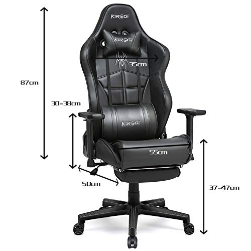 Kirogi-Silla-Gaming-Silla-Gamers-con-reposapies-Silla-ergonomica-de-Ordenador-Silla-reclinable-de-Adultos-para-Juegos-de-PC-Silla-de-Oficina-Grande-con-Cuero-de-Fibra-de-CarbonoNegro