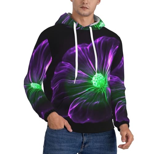 Men's Fleece Pullover Hoodie Long Sleeve Hooded Violet Green Glow Sweatshirt Casual Shirts With Pockets