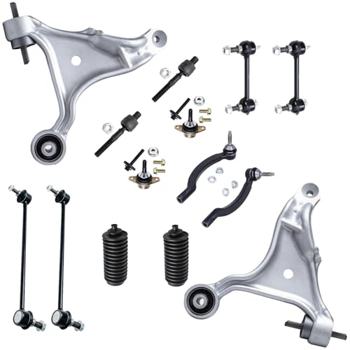 Image of Detroit Axle - 14pc Front End Suspension Kit for 2000-2006 Volvo S80 2 Lower Control Arms 2 Lower Ball Joints 4 Inner Outer Tie Rods 4 Front Rear Sway Bars 2 Boots 2001 2002 2003 2004 2005 Replacement