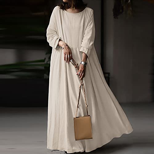 Womens Long Sleeve Dresses Dresses for Women Boat Neck Linen Beach Hawaiian Ruched Maxi Long Dresses 20252