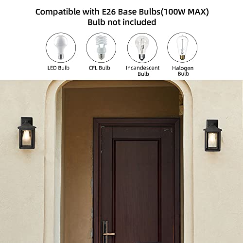Aisilan Outdoor Wall Lantern, Exterior Waterproof Wall Sconce, Front Porch Light Fixture With E26 Socket, Matte Black Anti-Rust Wall Lamp With Clear Glass Shade, For Garage Patio, Bulb Not Included #TOP1