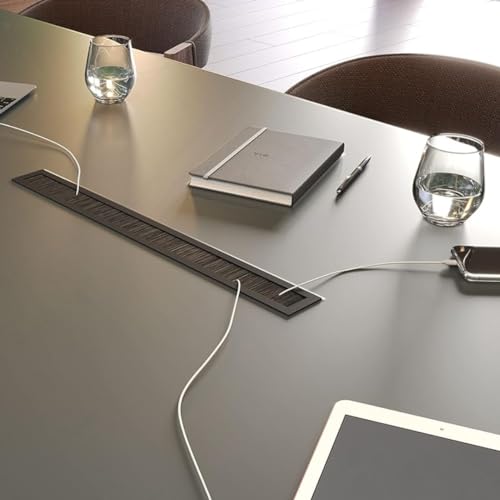 Cable management rigide Merida, passe-câble en aluminium brossé 45 x 450 mm