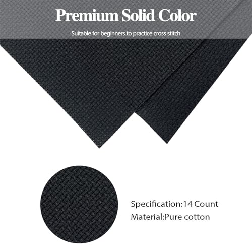 Image of 14CT Aida Cloth - 30x35 Inch Cross Stitch Fabric for Embroidery, Pre-Cut Needlework Material, Acid-Free, Durable Weave(Black)