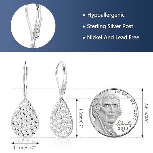 ALEXCRAFT 925 Sterling Silver Teardrop Dangle Hammered Earrings for Women Leverback Drop Earrings Jewelry for Women4