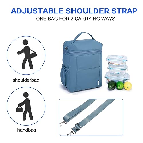 Image of NOL Natural Organic Lifestyle Insulated Lunch Bags for Women Cooler Bag Lightweight Nylon Waterproof Lunch Box For Work (Dusty blue, Large)