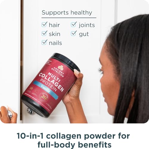 Image of Ancient Nutrition Hydrolyzed Multi Collagen Peptides Powder, Vanilla | Vitamin C, Probiotics, Grass-Fed Hydrolyzed Collagen, Supports Skin, Hair, Nails, Joints, Gut Health, 24 Servings